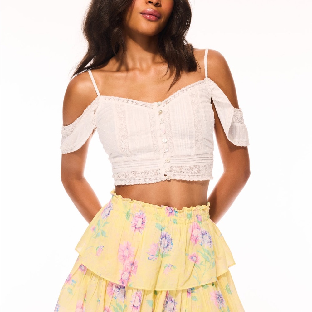 LoveShackFancy Ruffled Layered Yellow Floral Mini… - image 4